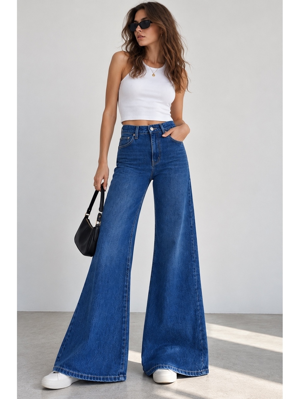 Zara Women’s Sz 10 The Vintage HW Flare Jeans High Rise Wide Leg Dark Blue Denim